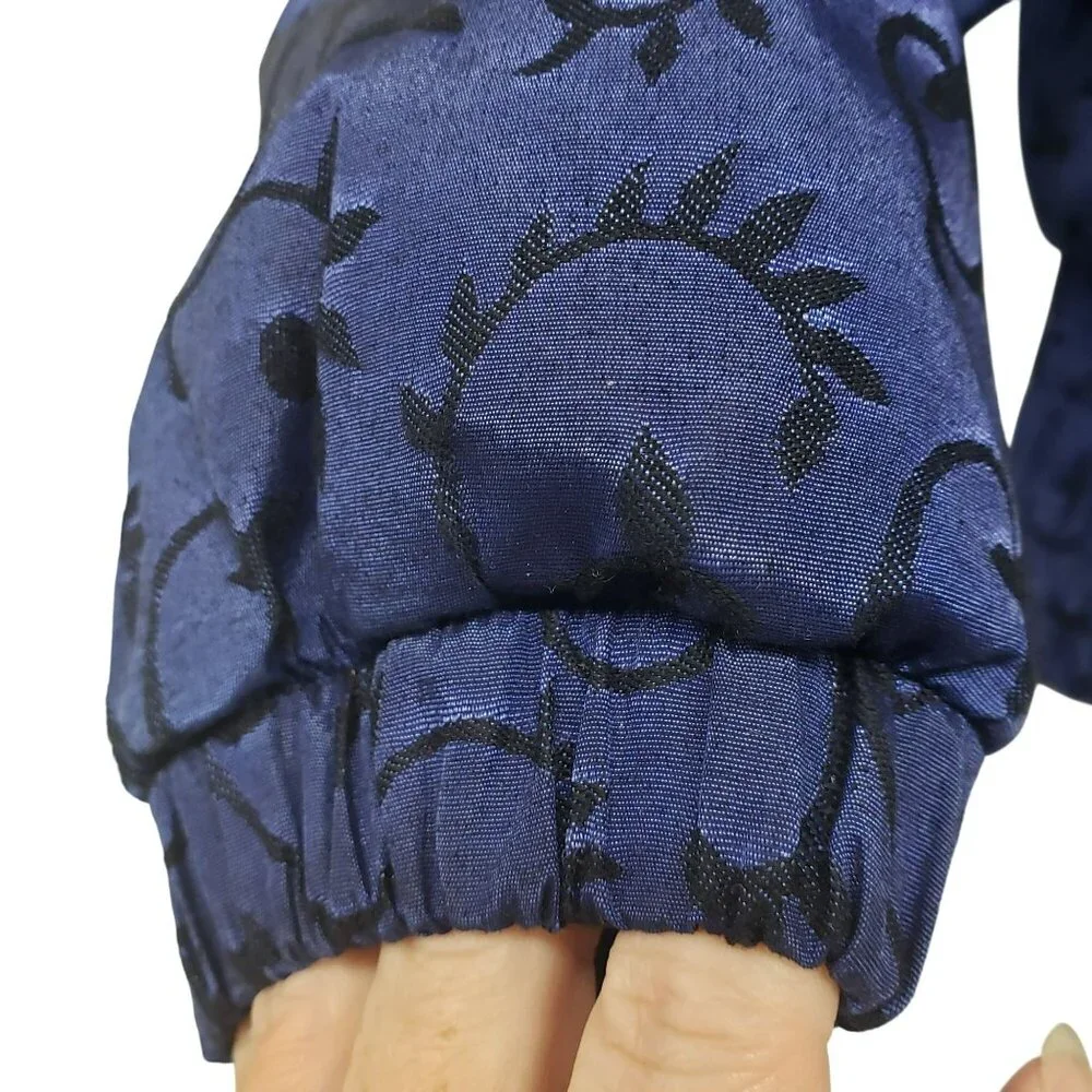 Vintage Nils Down Fill Ski Jacket Winter Coat Fur Trim Blue Jacquard Print Retro - Picture 7 of 16